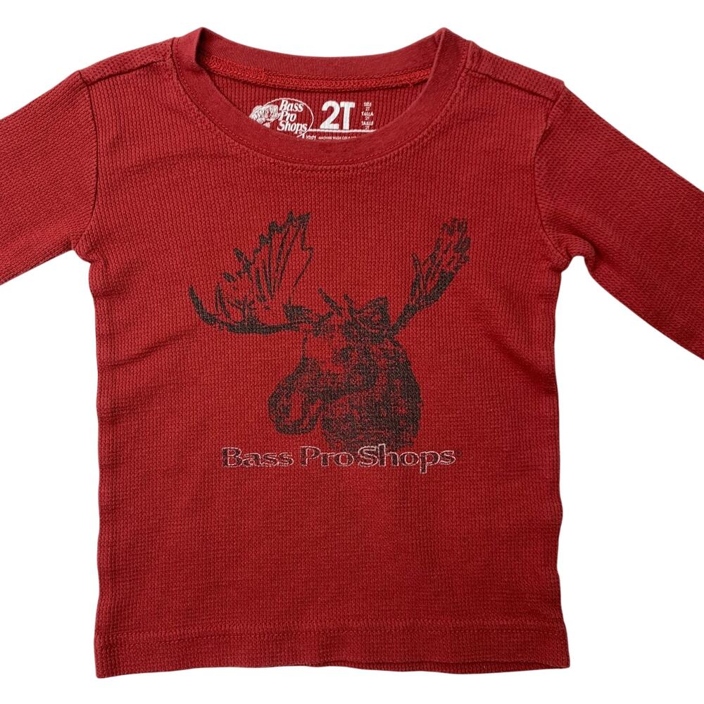 Bass Pro Shops Boys 2T Moose Logo Long Sleeve Red Waffle Thermal Soft Cotton